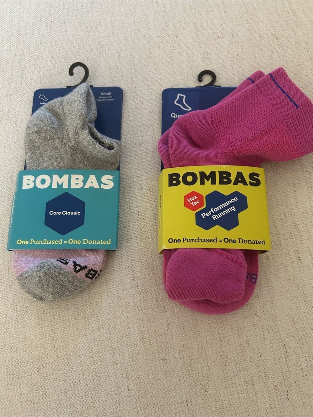 BOMBAS BUNDKE TWO Pair, 1) Ankle grey 2) Quarter pink, SMALLS, NWT